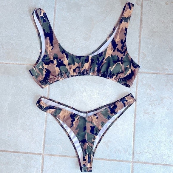 Laina Rauma SET bikini top and bottom Medium Large camouflage camo thong swim - Picture 2 of 10